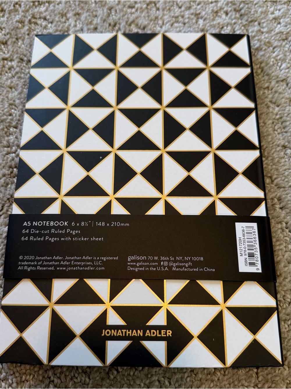 Jonathan Adler Atlas A5 Notebook Modern Glamour Black White Faces Gold STICKERS - Picture 2 of 7